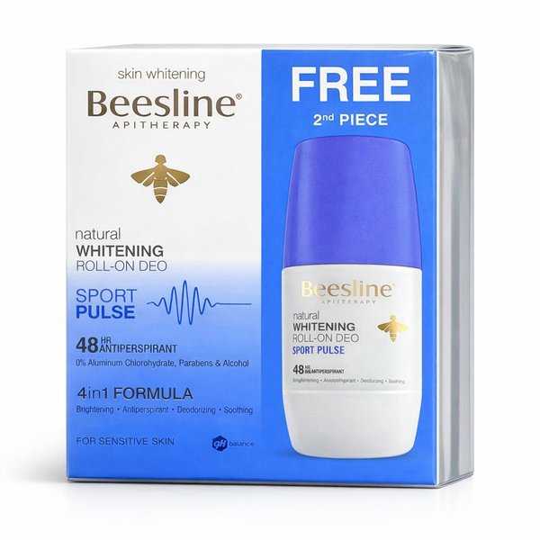 BEESLINE Natural Whitening Roll On Deodorant Super Dry 48h 1+1 50ml - Sport Pulse  بيزلاين مزيل تعرق يمنحك انتعاشًا طوال اليوم
